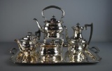 Vtg. Four Piece Sheffield England Silver Plate Tea Set w/ Benedict Creamer & Apollo Sheffield Tray