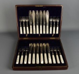 Impressive Frank Cobb & Co Silver Plate & Mother of Pearl Fish Fork & Knife Set in Case