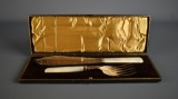 Frank Cobb & Co Silver Plate & Mother of Pearl Fish Serving Fork & Knife Set in Case