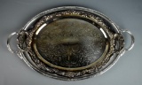 Lot of Two Oval Silver Plate Trays w/ Handles: Bristol Silver by Poole & Other