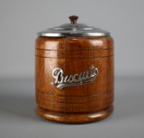 Vintage Wooden 7” H Biscuit Barrel w/ Ceramic Liner