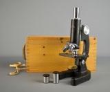 Vintage COC Student Microscope and Wooden Storage Case
