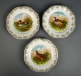Three Hand Painted Zeh Scherzer & Co, Bavaria  Game Bird Plates w/ Lacy Gold Border