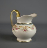 Antique 4.5” Tressmann & Vogt Limoges Creamer, Swags of Pink Roses on White, Gilt Trim