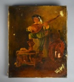 Antique Oil on Canvas of Minstrel