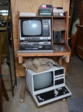 Lot of Vintage Radio Shack Computer Equipment, Manuals, Discs Etc on Rolling Cart