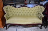 Antique 19th C. Victorian Carved Rosewood Tufted Sofa