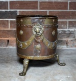 Vintage Brass & Copper Planter / Cache Pot with Lion's Head Mask & Swag Motif