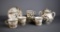 Antique Japanese Crane Porcelain Tea Cups & Saucers with Waste Jar