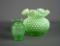 Two Vintage Fenton Green Hobnail Vases