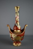 Antique 15” H Japanese Meiji Period Satsuma Moriage Bottle Neck Vase