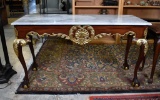 Gilt Accented Marble Top Chippendale Style Console Table