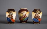Lot of Three Vintage K. Ishihara Ceramic Miniature Vases, Made in Occupied Japan