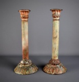 Pair of Contemporary Distressed Metal Candlesticks