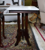 Antique Victorian Marble Top Walnut Side Table
