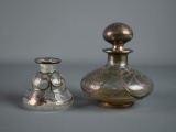 Two Antique Silver Overlay Glass Bottles
