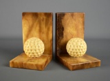 Pair of Vintage Hand Carved Alabaster Golf Ball Bookends, Made in Italy
