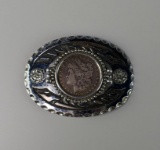 1890 Morgan Silver Dollar Set in Belt Buckle