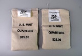 Two US Mint $25 Bags (2001 P & D) North Carolina State Quarters (Total $50 Face Value)