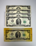 Lot of Five Circulated 1976 $2 Federal Reserve Notes as Shown