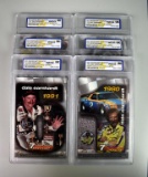 Lot of Six Dale Earnhardt Collector Cards WCG Graded UNC: 1980, 1987, 1990, 1991, 1994, 2001