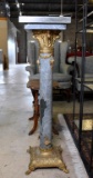Antique Greenish-Gray Marble Column Stand with Ornate Gilt Metal Capital Socket and Base