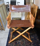 Brown Leather Folding Bambooesque Chair