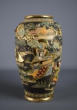 Antique 10” H Japanese Meiji Period Satsuma Moriage Vase