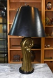 Tall Brass Wave Motif Table Lamp