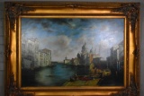 Old Venice Theme Art, Painting on Canvas, Artist Signed, Beautifully Framed