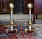 Pair of Old Queen Anne Brass Andirons, Snake Feet