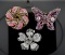 Lot of 3 Lovely Vintage Costume Brooch Pins: Butterfly, Bow & Flower