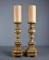 Pair of Contemporary 13” Turned Wooden Candlesticks w/ Candles