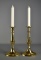 Pair of Vintage Polished Brass Candle Sticks, India, with Candles