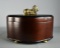 Contemporary Decorative Wooden Box w/ Brass Handle, Bun Feet and Lion Figure