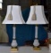 Vintage Pair of White Satin Glass & Brass Lamps with Nice Contemporary Neutral Shades