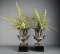 Pair of Grecian Urn Style Metal Planters w/ Greenery, Composite Material, Weighted Bases