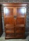 Leather Paneled Walnut Entertainment Armoire, Hand Made by South Cone Trading Company