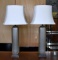 Pair of Contemporary Satin Glass Columnar Form Table Lamps w/ Canterbury RoseArt Shades