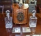 Waterford Marquis Decanter Set with Ram's Head Case and Six Glass Tumbler Coasters