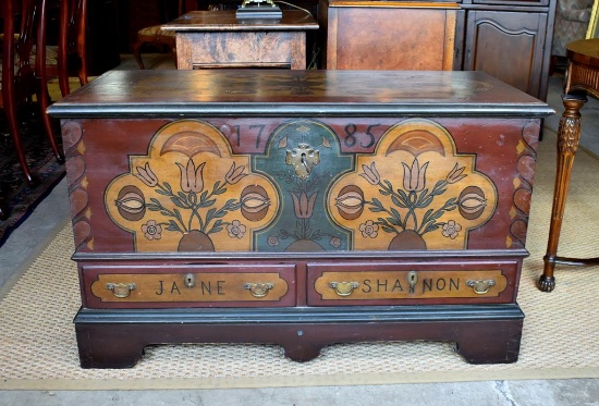 Antique Pennsylvania Painted Pine Trunk or Blanket Chest, 1785