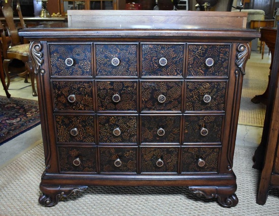 Contemporary Walnut Chest with Faux Burl Drawer Fronts and Top, 8 Drawers