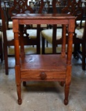 Quaint Old Pine Side Table Stand, Drawer Under Shelf