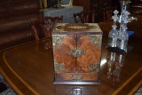 Antique English Burled Walnut Smoker's Box with Wedgwood Humidor, Ca. 1870