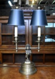 Antiqued Brass Lion Passant Base Executive Desk Lamp