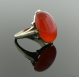 14K White Gold and Carnelian Cabochon Ring