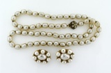 Fine Vintage Miriam Haskell Demiparure with 27” Faux Pearl Necklace and 1.25” Clip Earrings