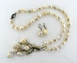 Fine Large Freshwater Pearl & Sterling Silver Demiparure by Childress Jewelers with Box
