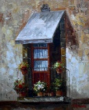 T. Brooks (XX-XXI) Geraniums on Porch, Oil on Canvas, Signed Lower Right