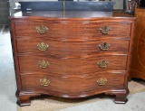 Chippendale Style Bowfront Banded and Flamed Mahogany Chest by Baker Furniture